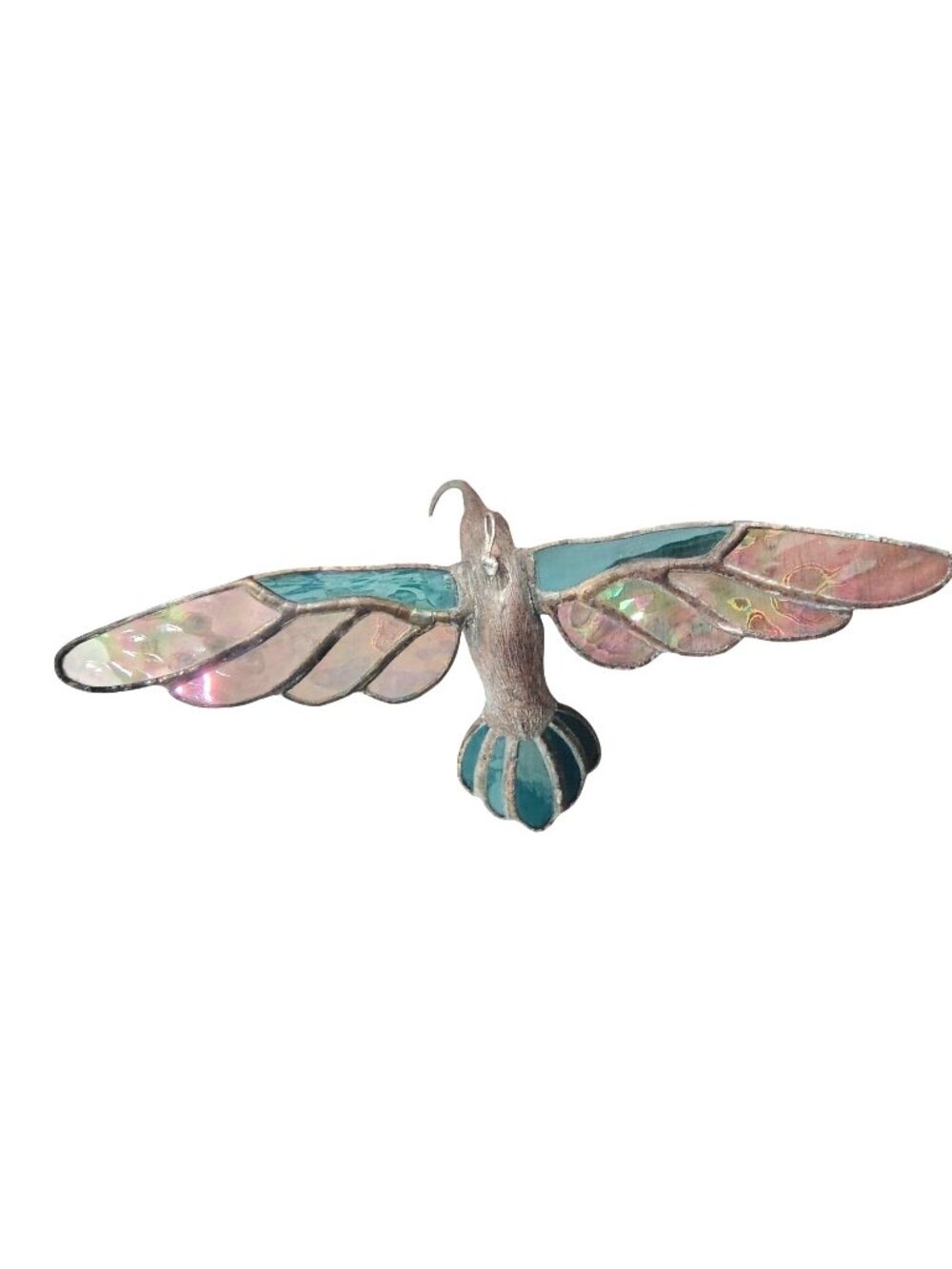 Handmade 3D Pewter Hummingbird Stained Glass Signed Suncatcher Ornament Bird